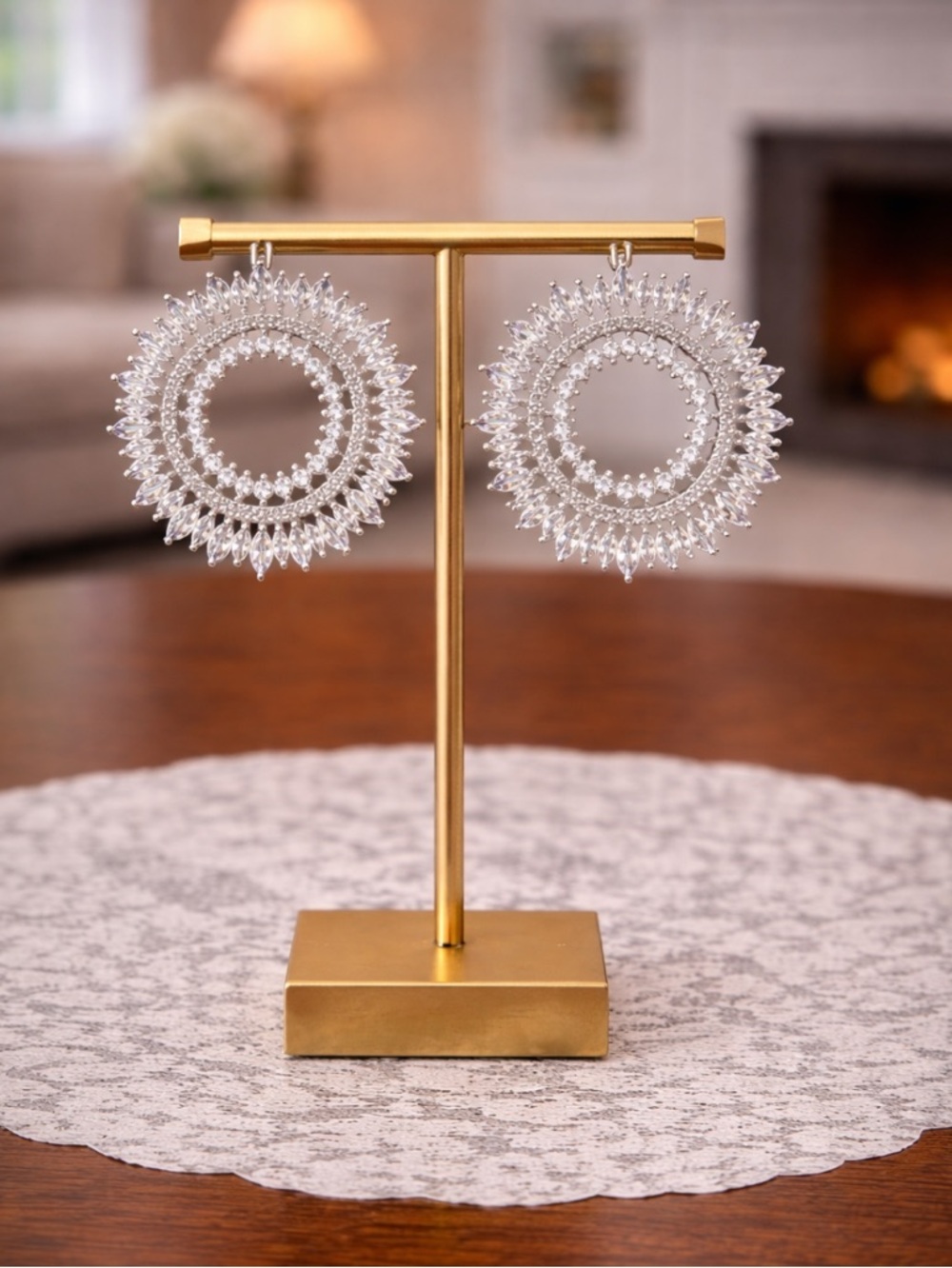 New! Open Circle Silver Diamond Earrings